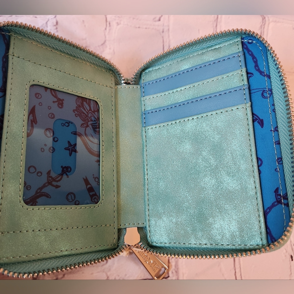 The Little Mermaid Glitter Portrait Small Zip Wallet NWT - Picture 3 of 4